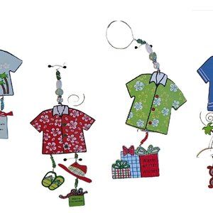 Hawaiian Shirt Christmas Ornaments Set of 4 Metal Flip Flops Palm Trees